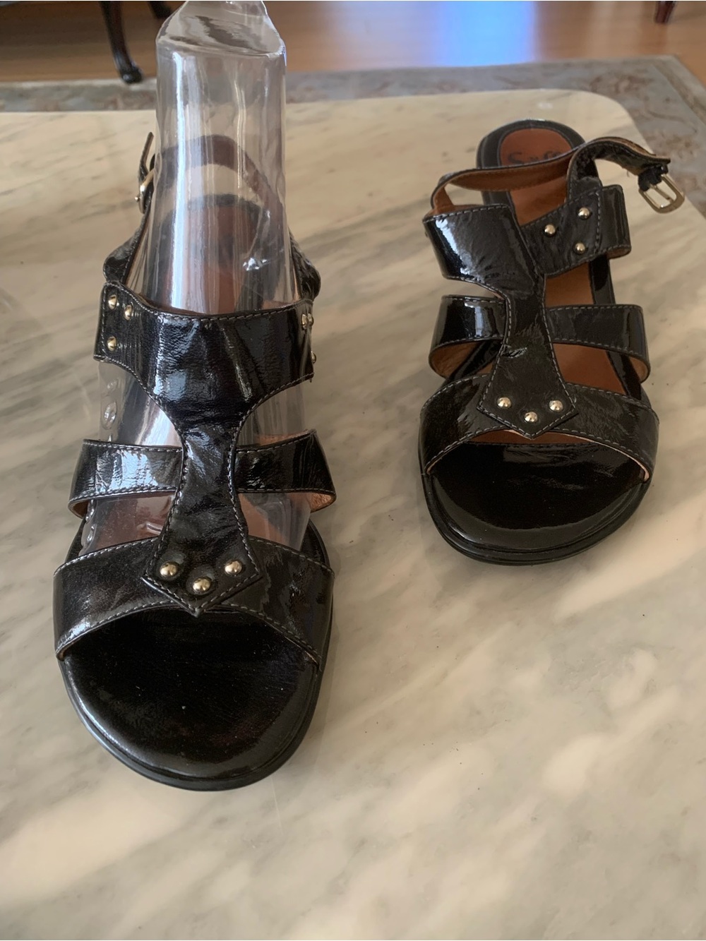 Sofft Black Patent Leather Studded Strappy Sandals